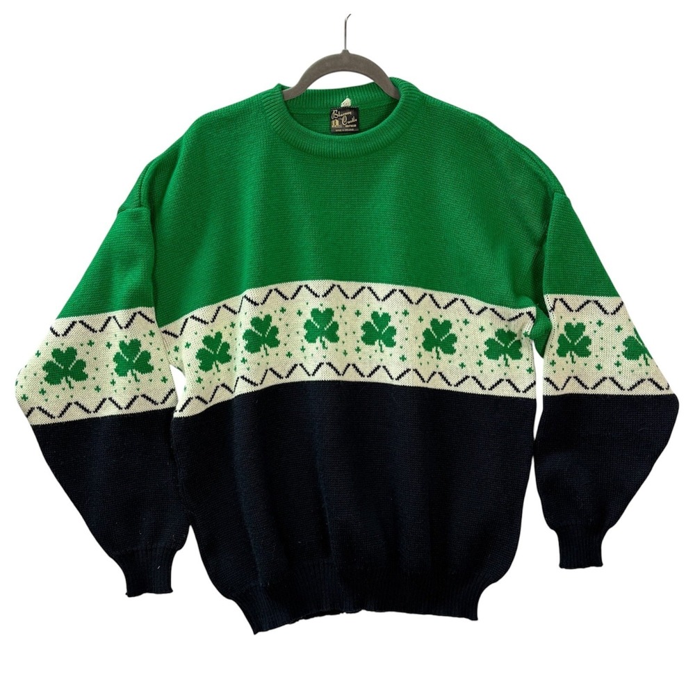 Blarney Castle Knitwear Shamrock Sweater Green Navy White Mens XXL Ireland